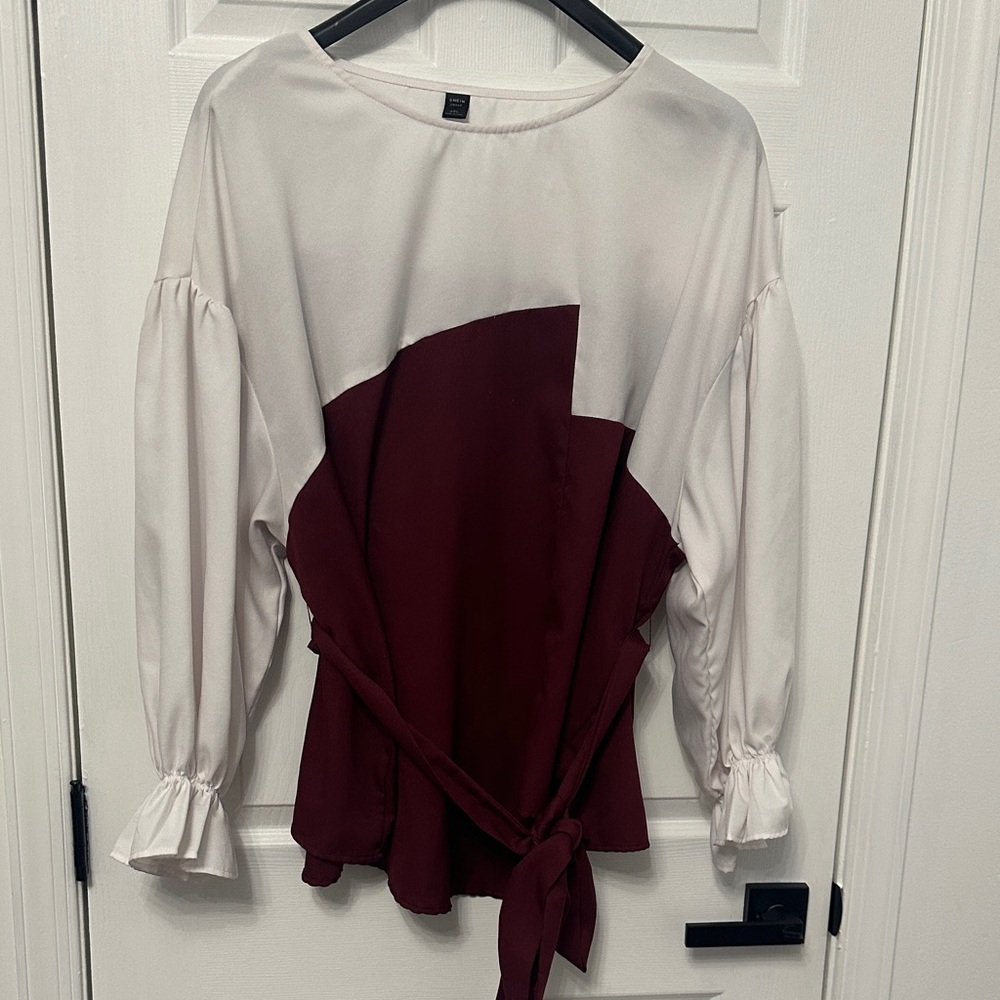 Elegant Two-Tone Belted Women's Top